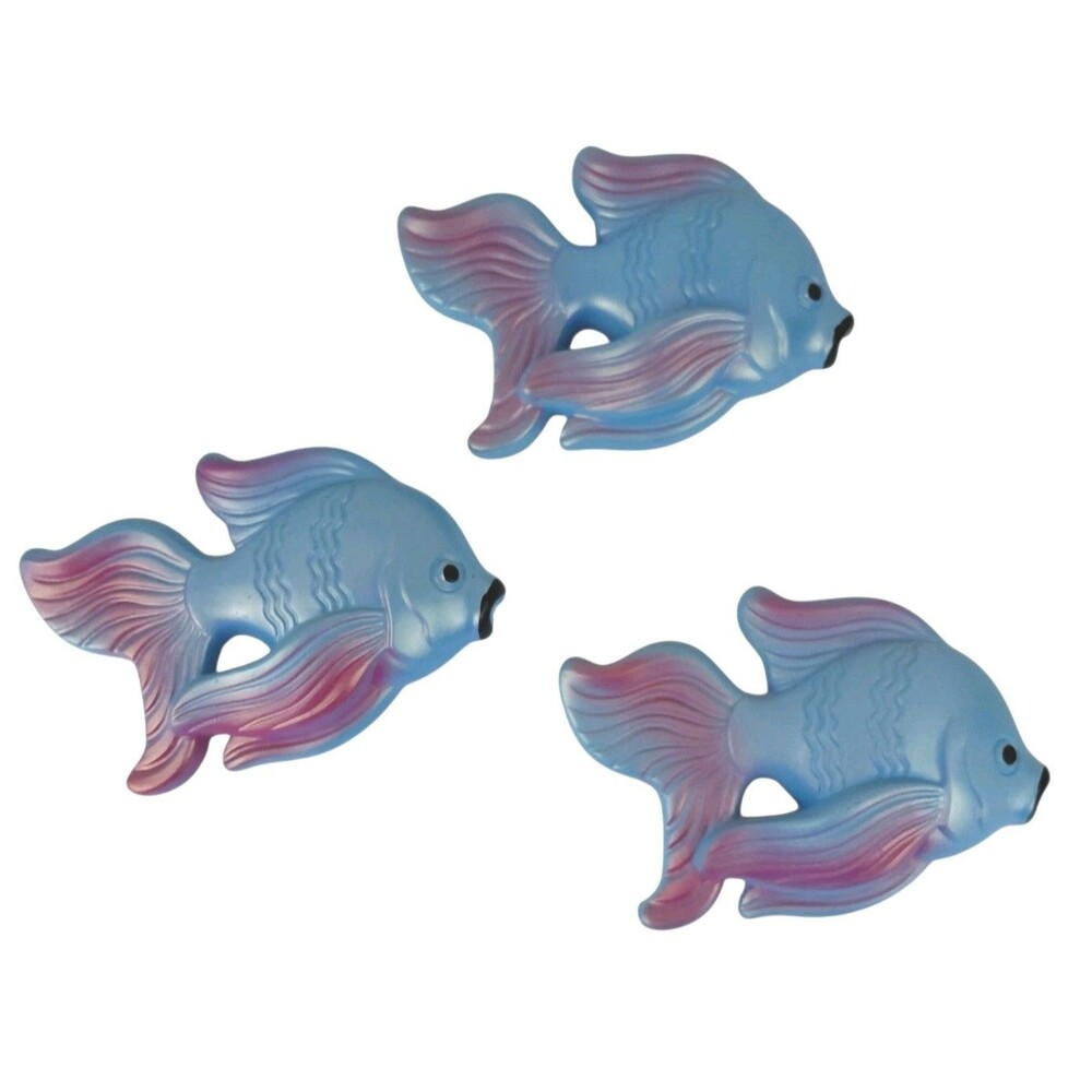 3 Miller Studio 60's Iridescent Chalkware Fish Blue Purple Wall Plaques Decor